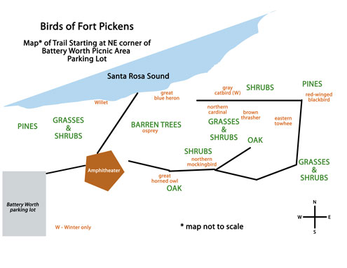 Fort Pickens Battery Worth Trail Map East