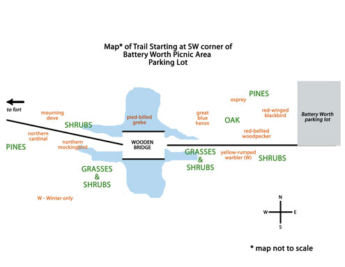 Fort Pickens Battery Worth Trail Map West